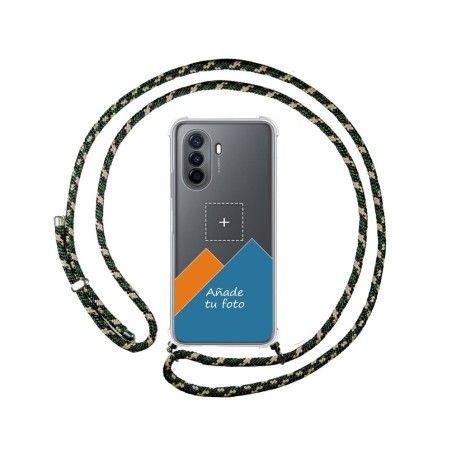 Personaliza tu Funda Colgante Transparente para Huawei Nova Y70 con Cordon Verde / Dorado Dibujo Personalizada