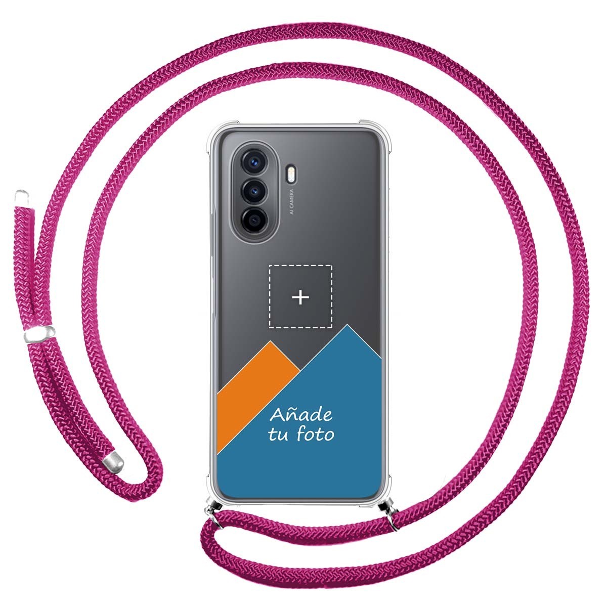 Personaliza tu Funda Colgante Transparente para Huawei Nova Y70 con Cordon Rosa Fucsia Dibujo Personalizada