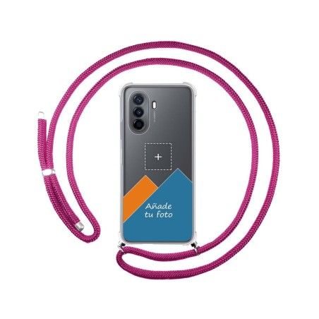 Personaliza tu Funda Colgante Transparente para Huawei Nova Y70 con Cordon Rosa Fucsia Dibujo Personalizada
