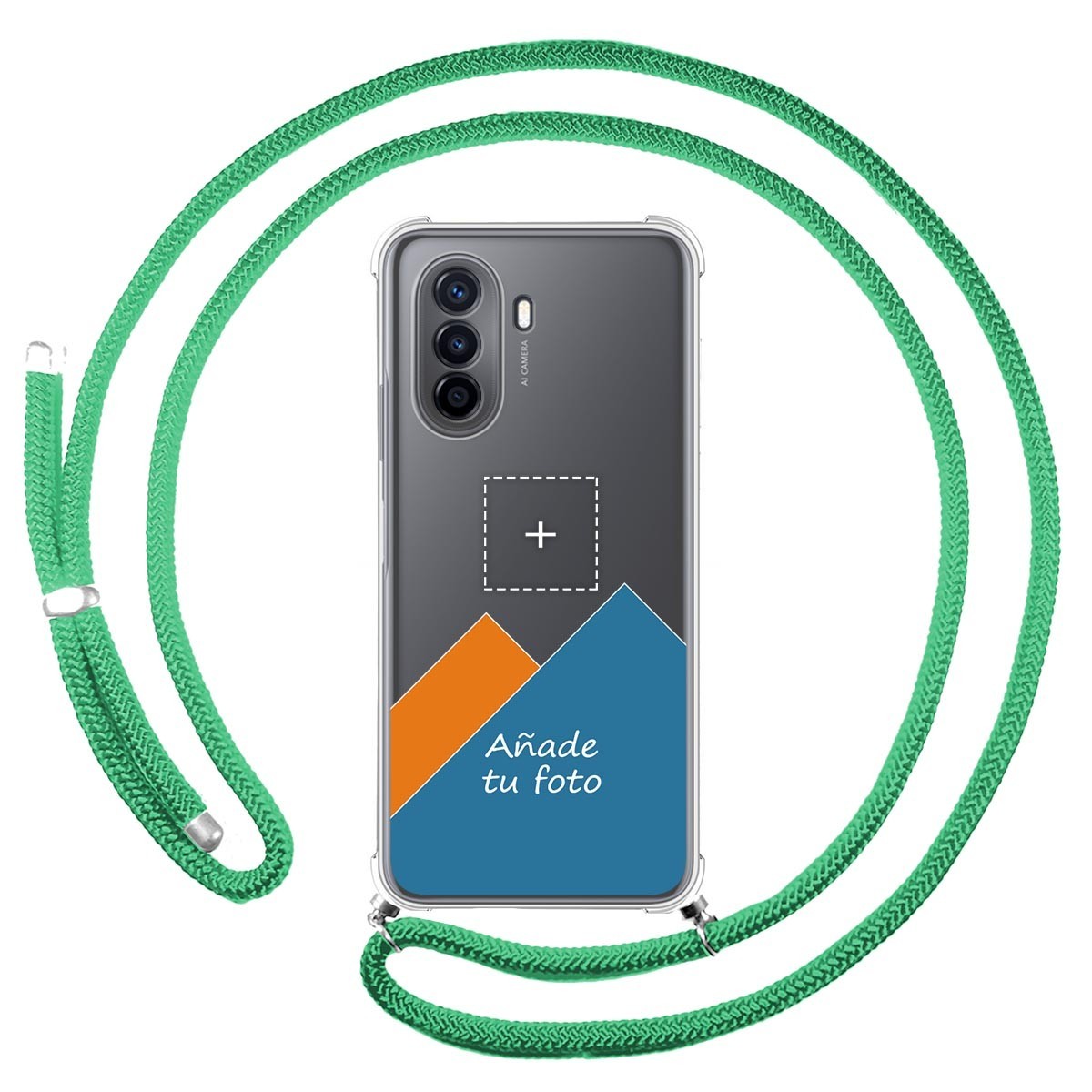 Personaliza tu Funda Colgante Transparente para Huawei Nova Y70 con Cordon Verde Agua Dibujo Personalizada