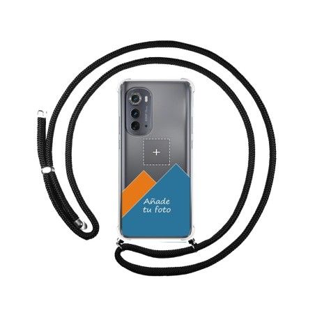 Personaliza tu Funda Colgante Transparente para Motorola Moto Edge 30 5G con Cordon Negro Dibujo Personalizada