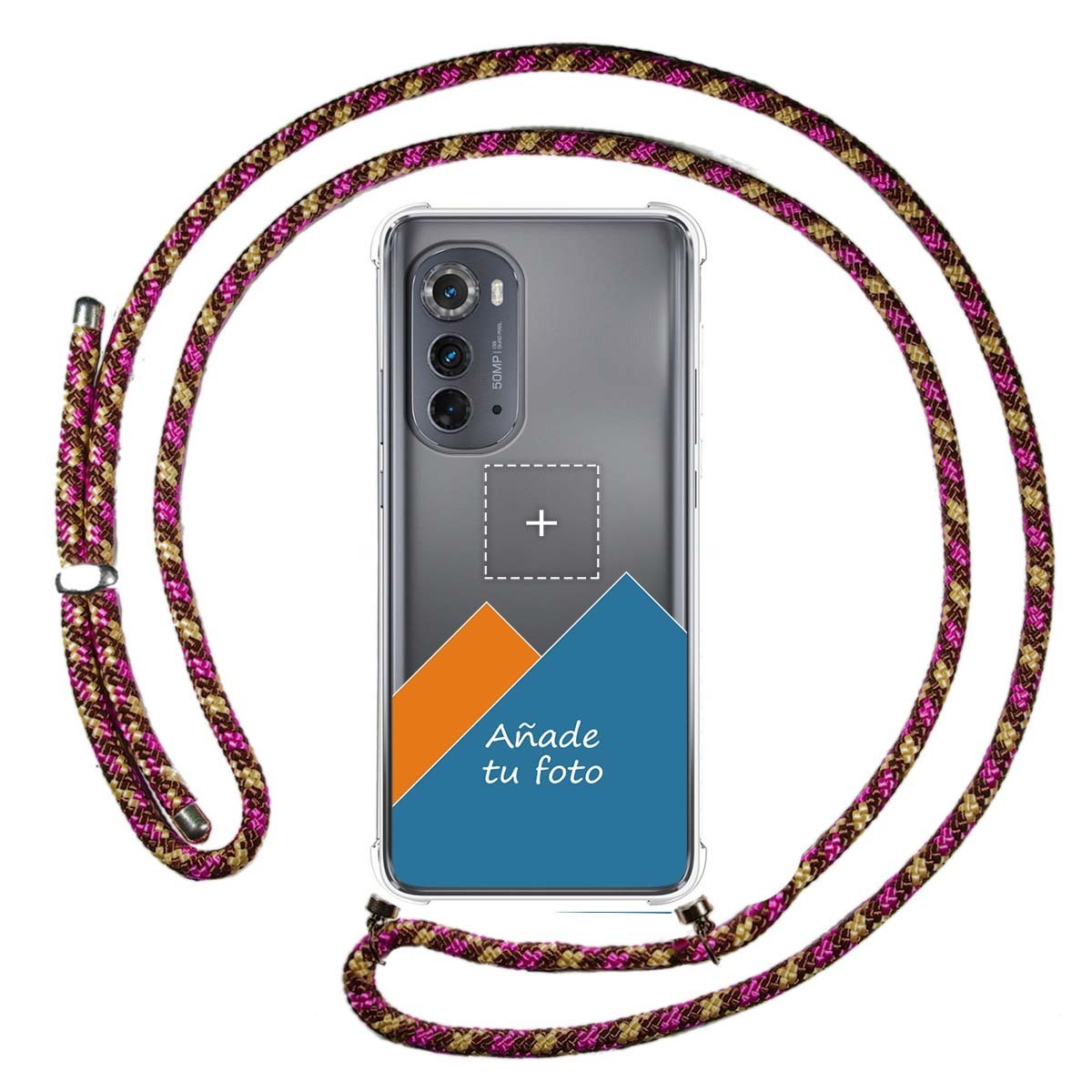 Personaliza tu Funda Colgante Transparente para Motorola Moto Edge 30 5G con Cordon Rosa / Dorado Dibujo Personalizada