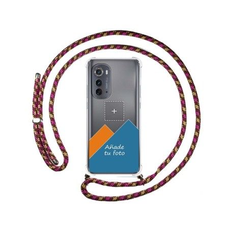 Personaliza tu Funda Colgante Transparente para Motorola Moto Edge 30 5G con Cordon Rosa / Dorado Dibujo Personalizada