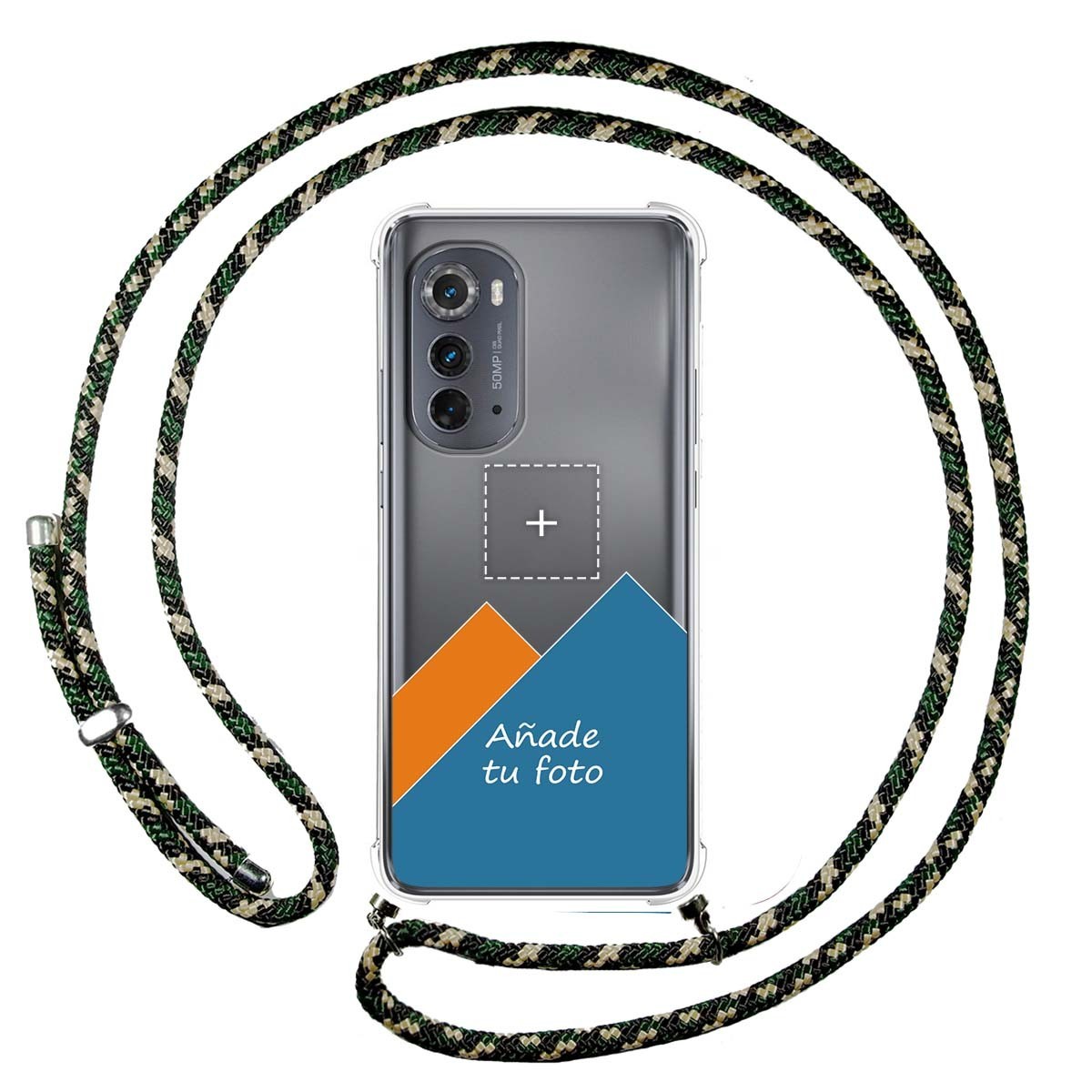Personaliza tu Funda Colgante Transparente para Motorola Moto Edge 30 5G con Cordon Verde / Dorado Dibujo Personalizada