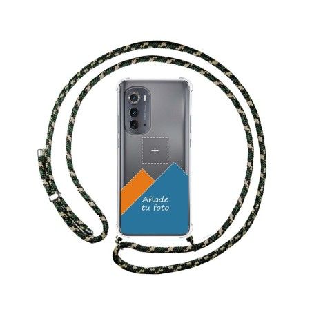 Personaliza tu Funda Colgante Transparente para Motorola Moto Edge 30 5G con Cordon Verde / Dorado Dibujo Personalizada