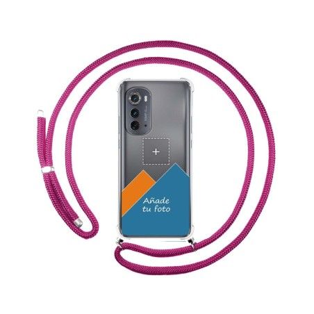 Personaliza tu Funda Colgante Transparente para Motorola Moto Edge 30 5G con Cordon Rosa Fucsia Dibujo Personalizada