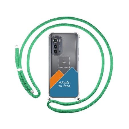 Personaliza tu Funda Colgante Transparente para Motorola Moto Edge 30 5G con Cordon Verde Agua Dibujo Personalizada