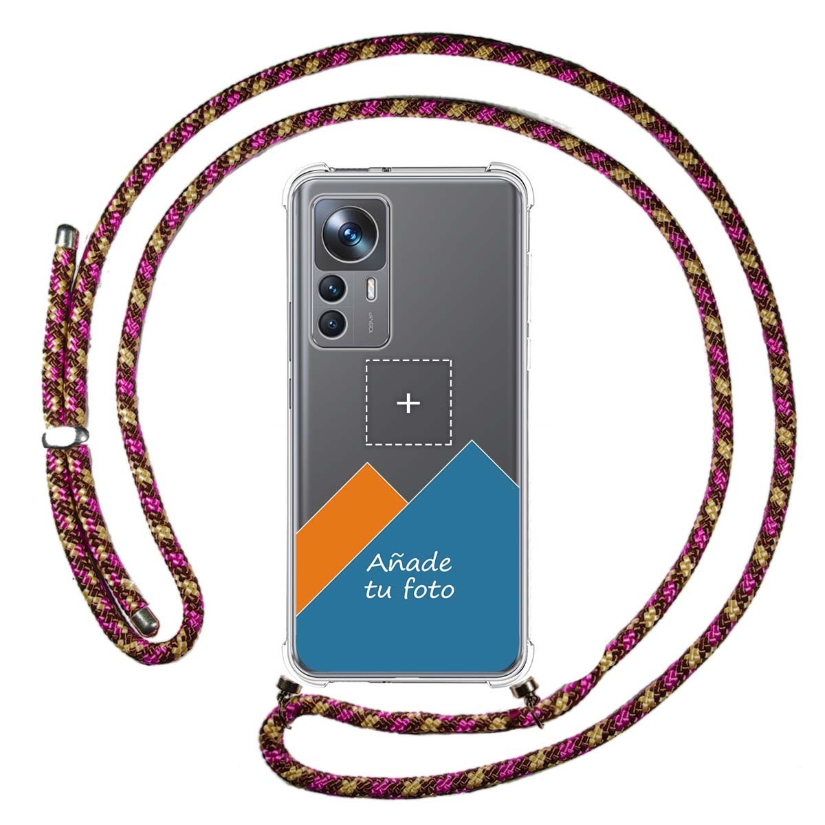 Personaliza tu Funda Colgante Transparente para Xiaomi 12T / 12T Pro 5G con Cordon Rosa / Dorado Dibujo Personalizada