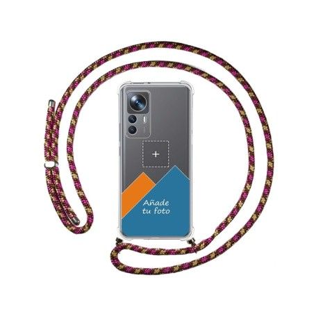 Personaliza tu Funda Colgante Transparente para Xiaomi 12T / 12T Pro 5G con Cordon Rosa / Dorado Dibujo Personalizada