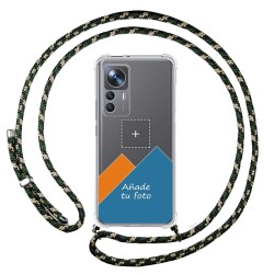 Personaliza tu Funda Colgante Transparente para Xiaomi 12T / 12T Pro 5G con Cordon Verde / Dorado Dibujo Personalizada