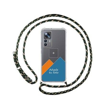 Personaliza tu Funda Colgante Transparente para Xiaomi 12T / 12T Pro 5G con Cordon Verde / Dorado Dibujo Personalizada