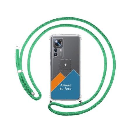 Personaliza tu Funda Colgante Transparente para Xiaomi 12T / 12T Pro 5G con Cordon Verde Agua Dibujo Personalizada