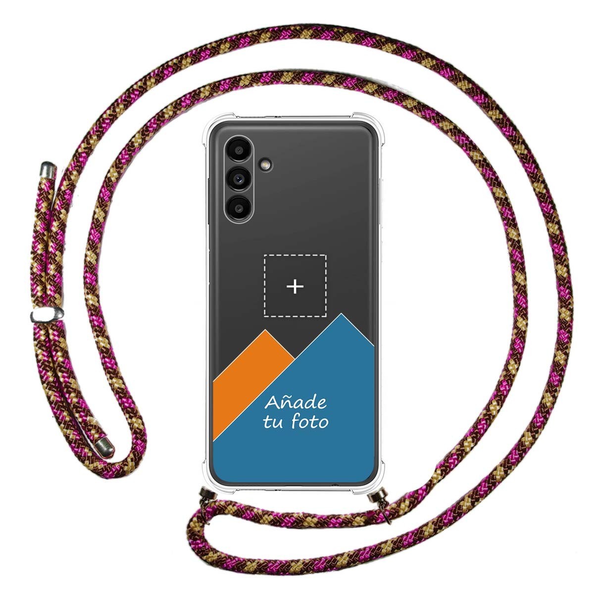 Personaliza tu Funda Colgante Transparente para Samsung Galaxy A13 5G con Cordon Rosa / Dorado Dibujo Personalizada