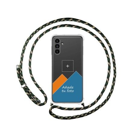 Personaliza tu Funda Colgante Transparente para Samsung Galaxy A13 5G con Cordon Verde / Dorado Dibujo Personalizada