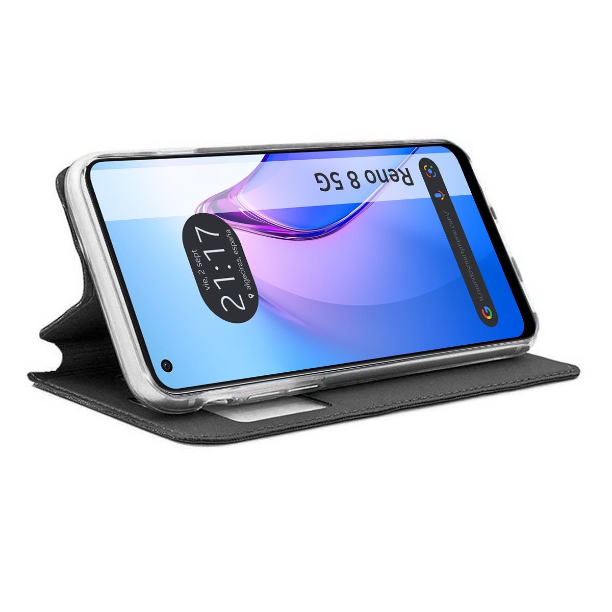 Funda Libro Soporte con Ventana para Oppo Reno 8 5G color Negra