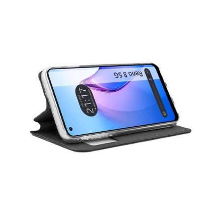Funda Libro Soporte con Ventana para Oppo Reno 8 5G color Negra