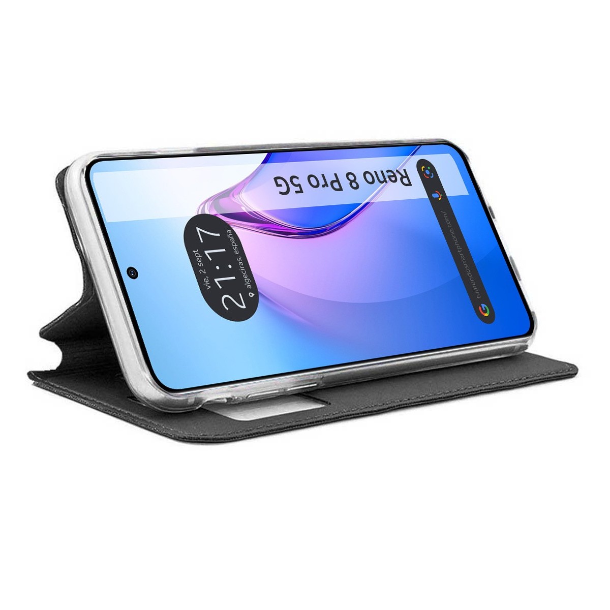 Funda Libro Soporte con Ventana para Oppo Reno 8 Pro 5G color Negra