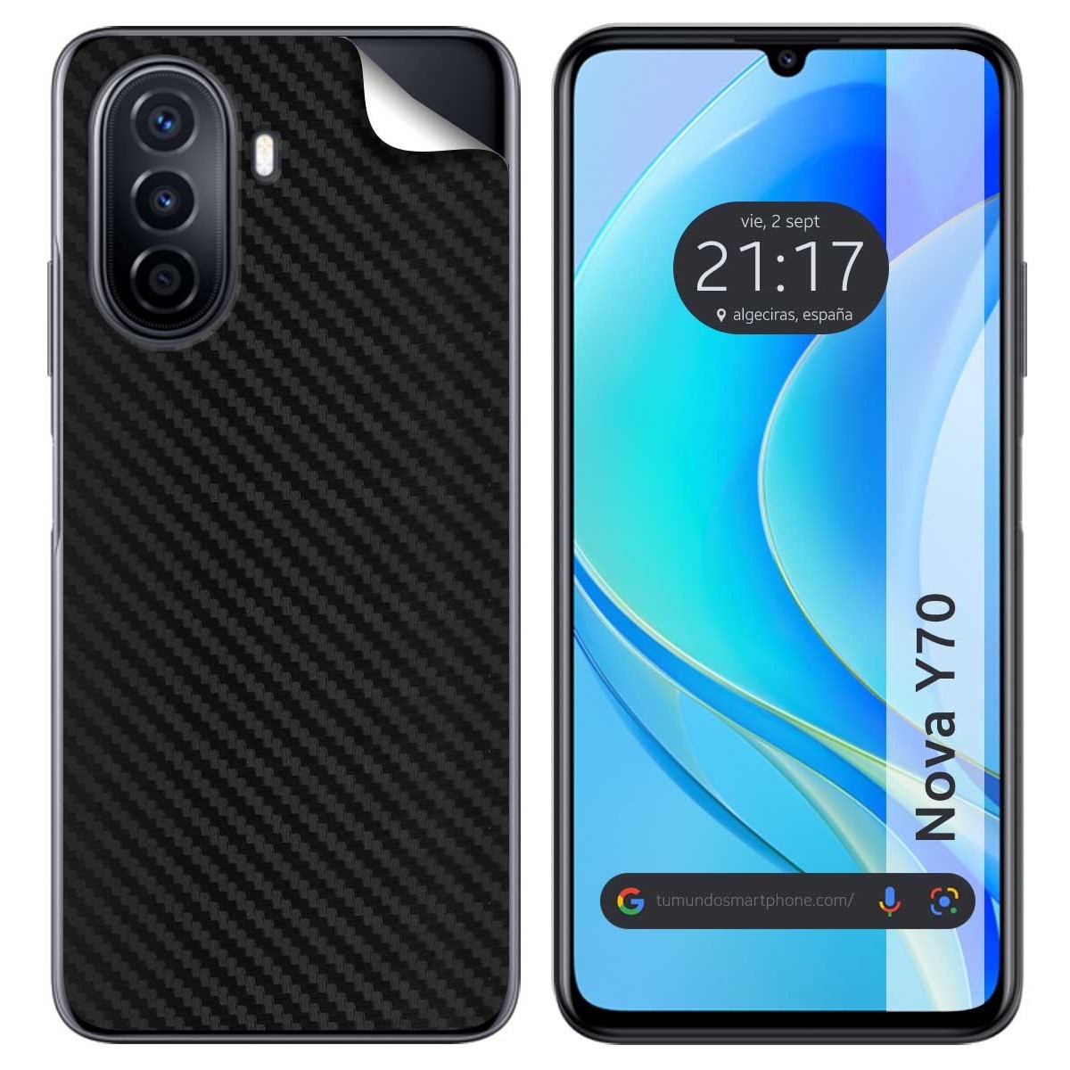 Pegatina Vinilo Autoadhesiva Textura Carbono para Huawei Nova Y70