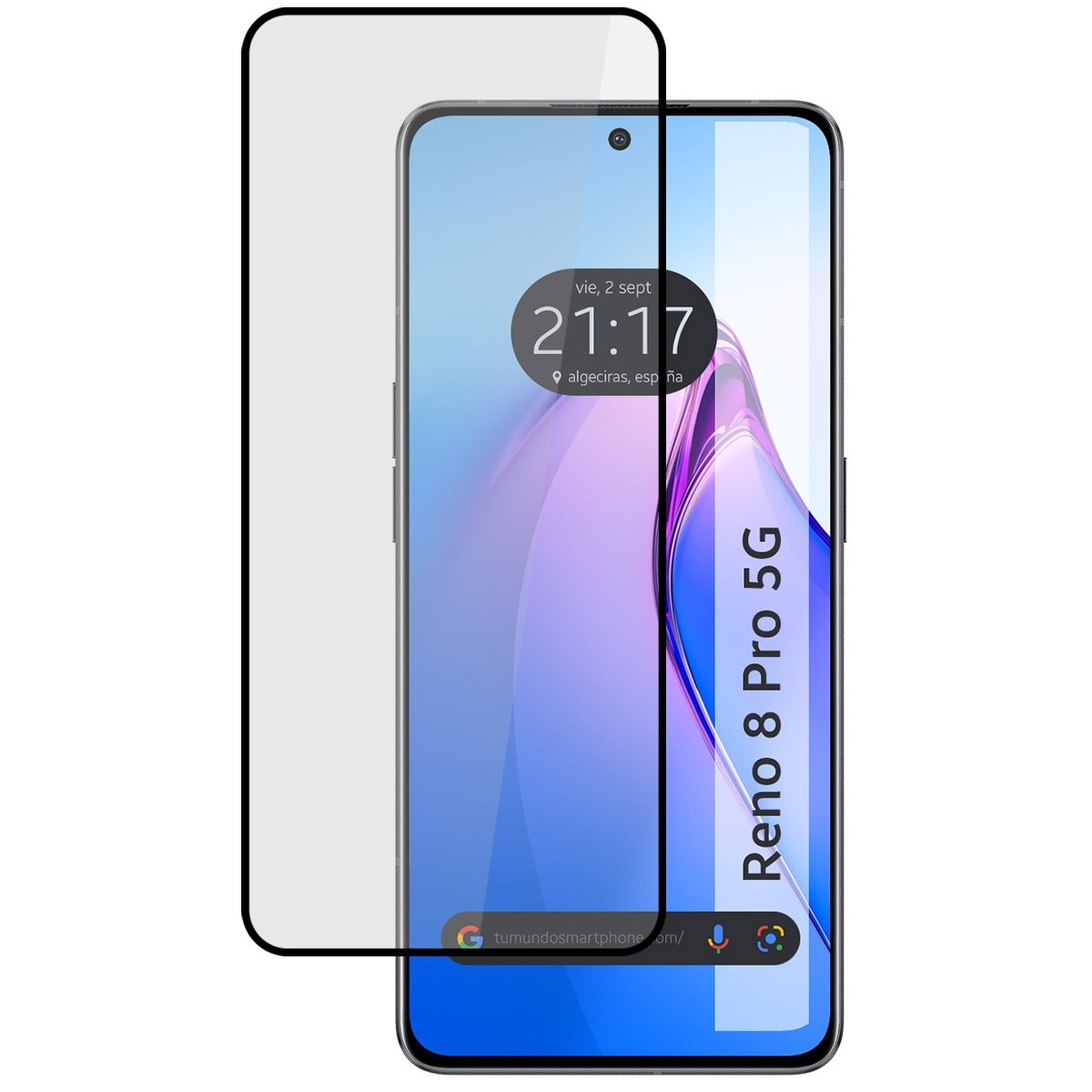 Protector Cristal Templado Completo 5D Full Glue Negro para Oppo Reno 8 Pro 5G Vidrio