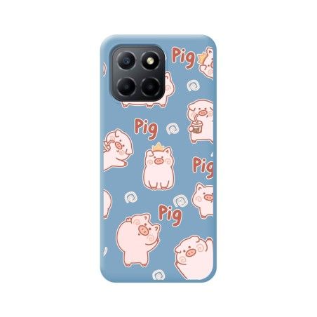 Funda Silicona Líquida Azul para Huawei Honor X8 5G diseño Cerdos Dibujos
