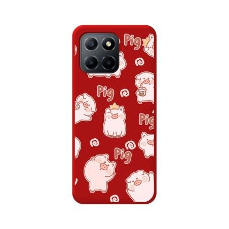 Funda Silicona Líquida Roja para Huawei Honor X8 5G diseño Cerdos Dibujos