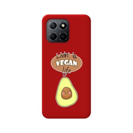 Funda Silicona Líquida Roja para Huawei Honor X8 5G diseño Vegan Life Dibujos