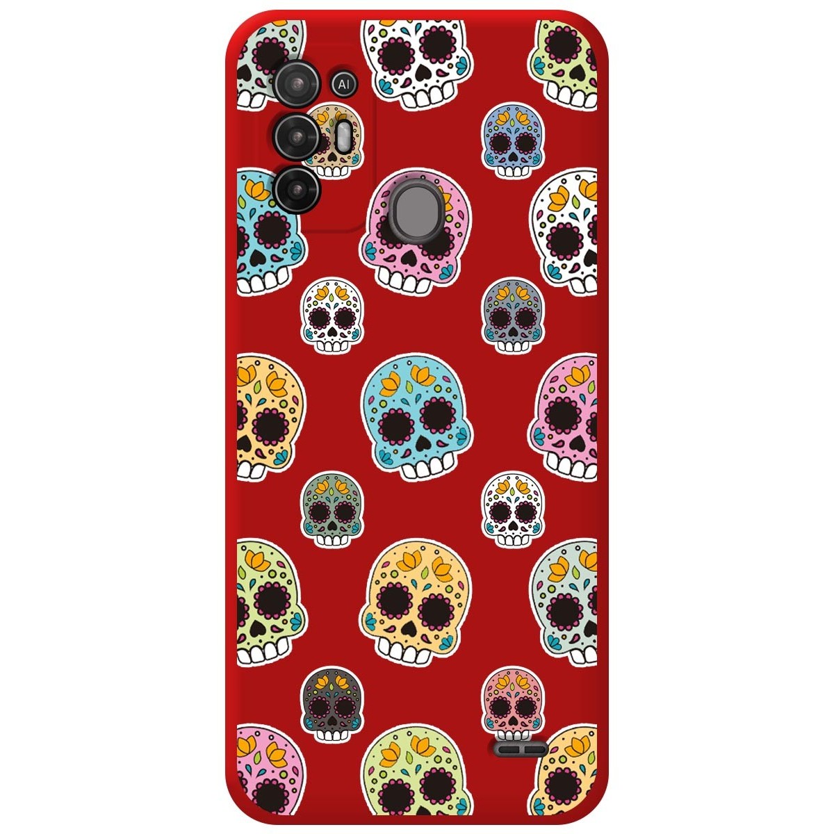 Funda Silicona Líquida Roja para ZTE Blade A52 diseño Catrina Dibujos