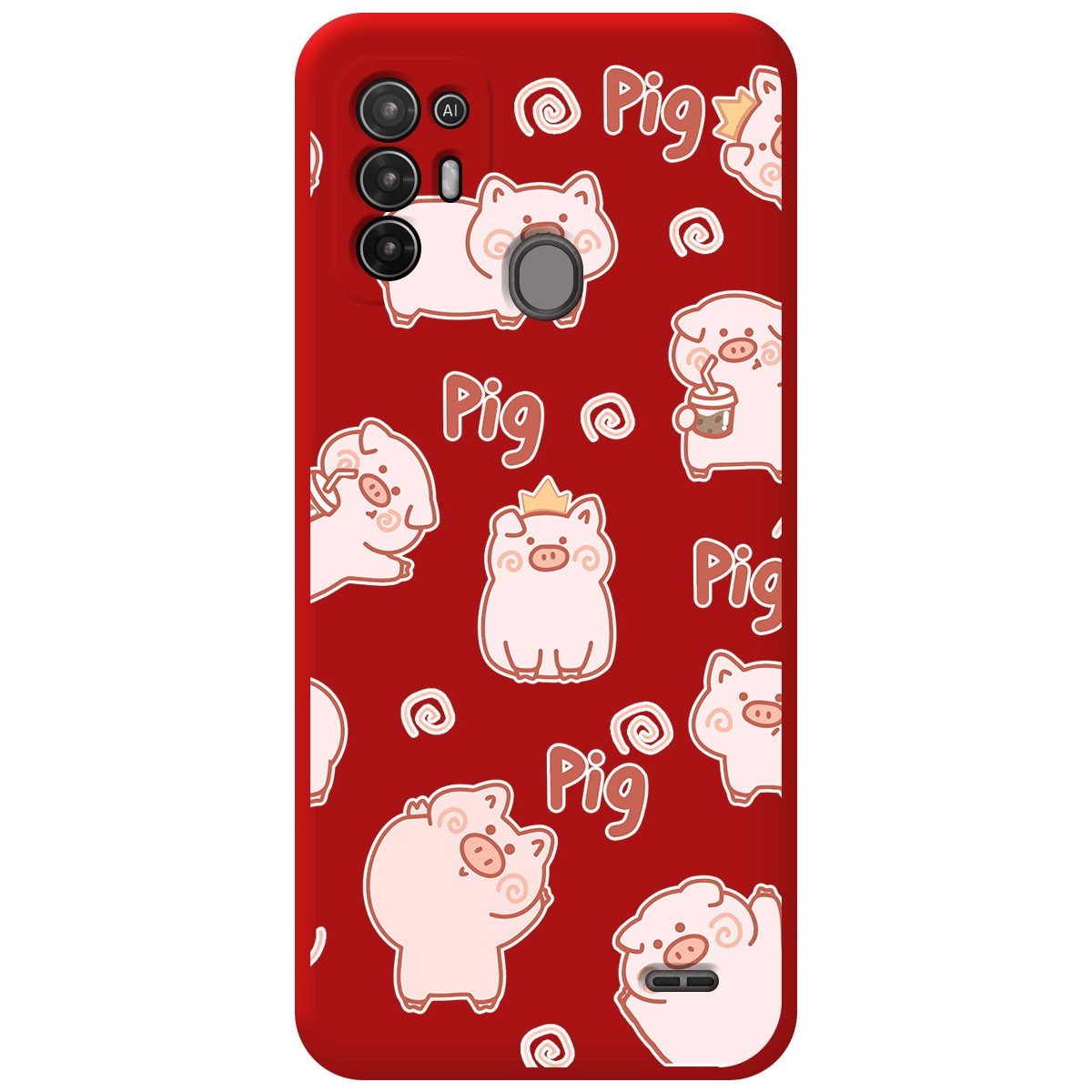 Funda Silicona Líquida Roja para ZTE Blade A52 diseño Cerdos Dibujos