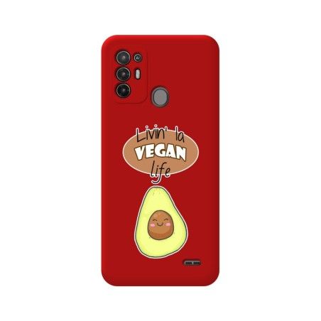 Funda Silicona Líquida Roja para ZTE Blade A52 diseño Vegan Life Dibujos