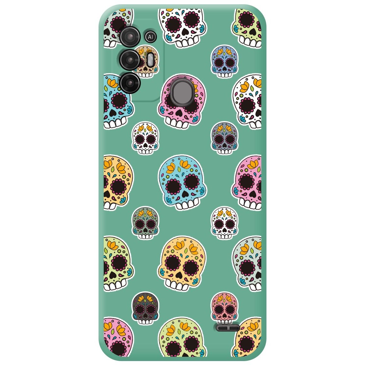 Funda Silicona Líquida Verde para ZTE Blade A52 diseño Catrina Dibujos