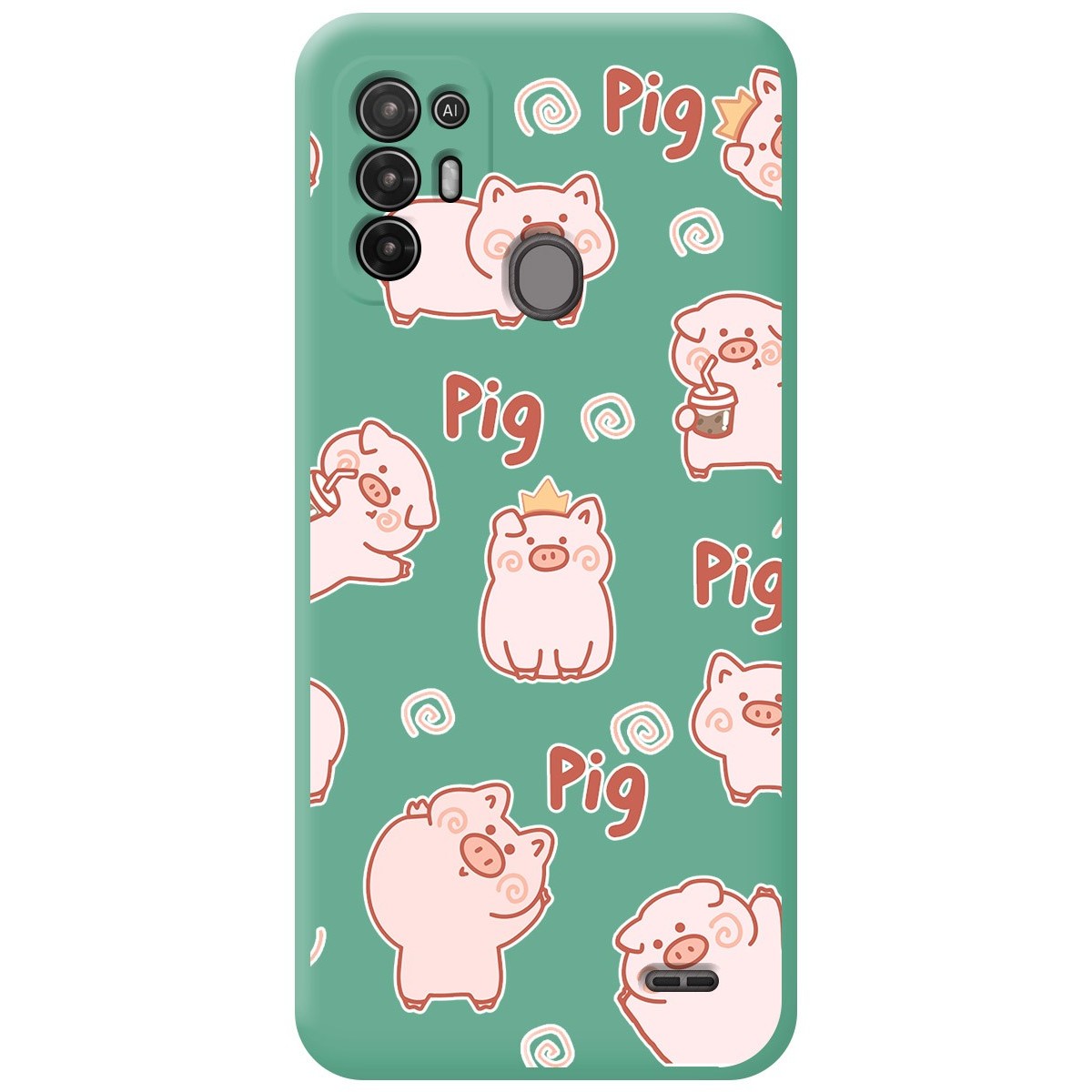 Funda Silicona Líquida Verde para ZTE Blade A52 diseño Cerdos Dibujos