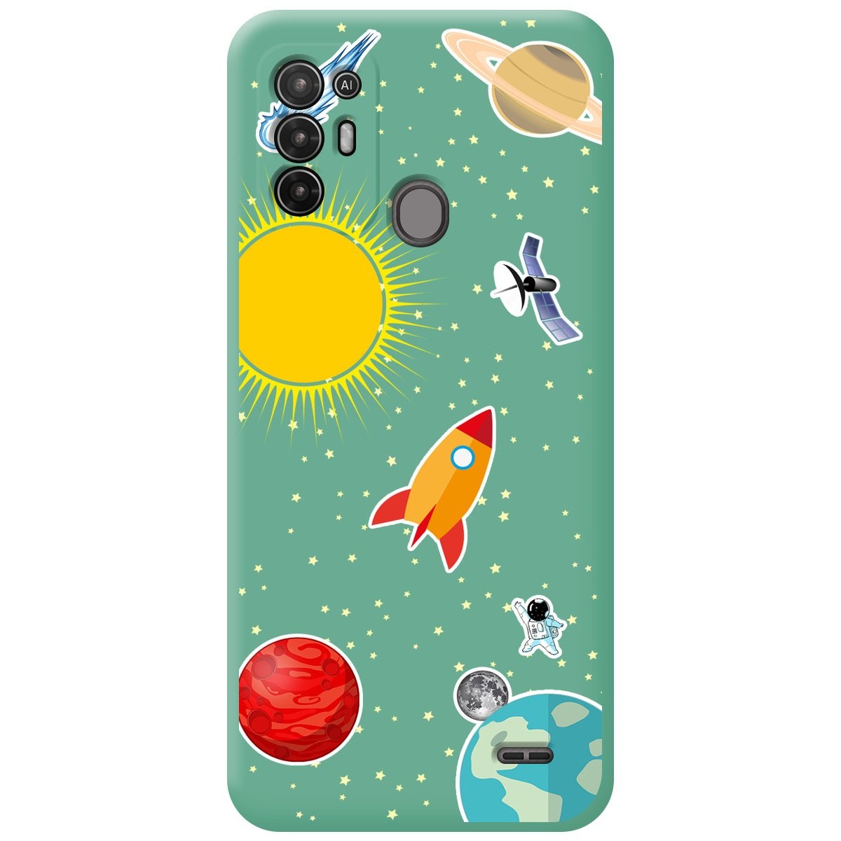 Funda Silicona Líquida Verde para ZTE Blade A52 diseño Espacio Dibujos