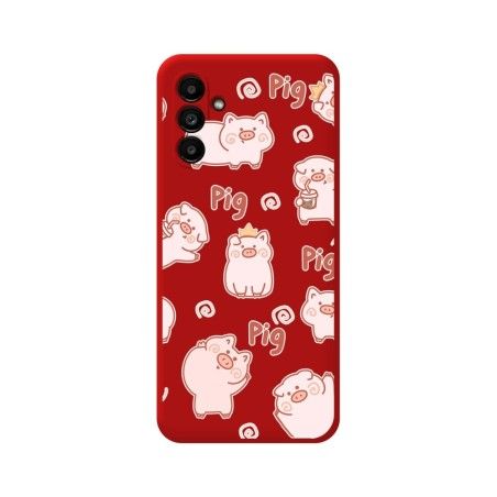 Funda Silicona Líquida Roja para Samsung Galaxy A13 5G diseño Cerdos Dibujos