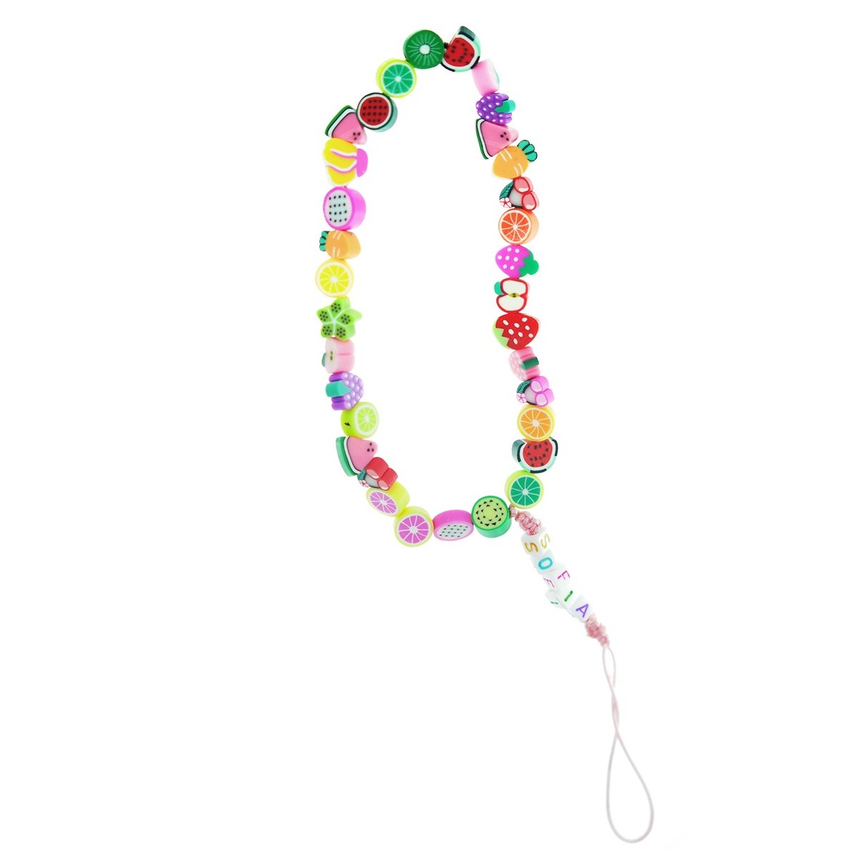 Personaliza tu Pulsera de Cuentas Modelo Frutas con Tu Nombre