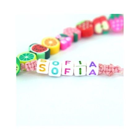 Personaliza tu Pulsera de Cuentas Modelo Frutas con Tu Nombre