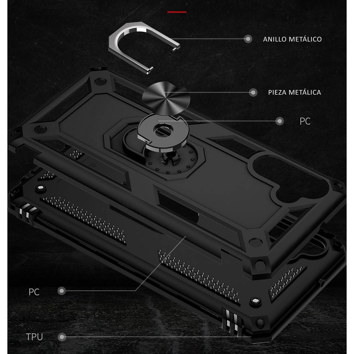 Funda Tough Armor con Anillo Giratorio Negra para Samsung Galaxy A04s