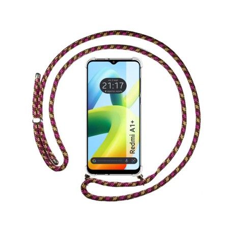 Funda Colgante Transparente para Xiaomi Redmi A1 Plus con Cordon Rosa / Dorado