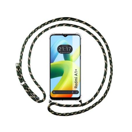 Funda Colgante Transparente para Xiaomi Redmi A1 Plus con Cordon Verde / Dorado