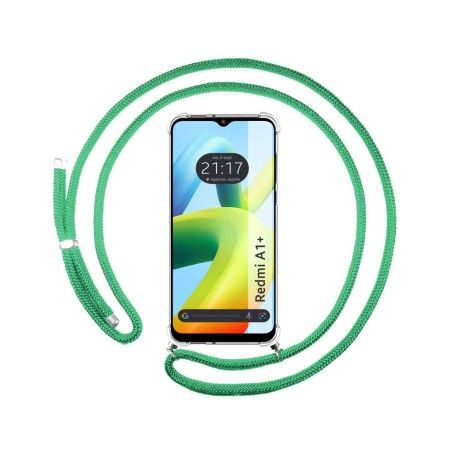 Funda Colgante Transparente para Xiaomi Redmi A1 Plus con Cordon Verde Agua