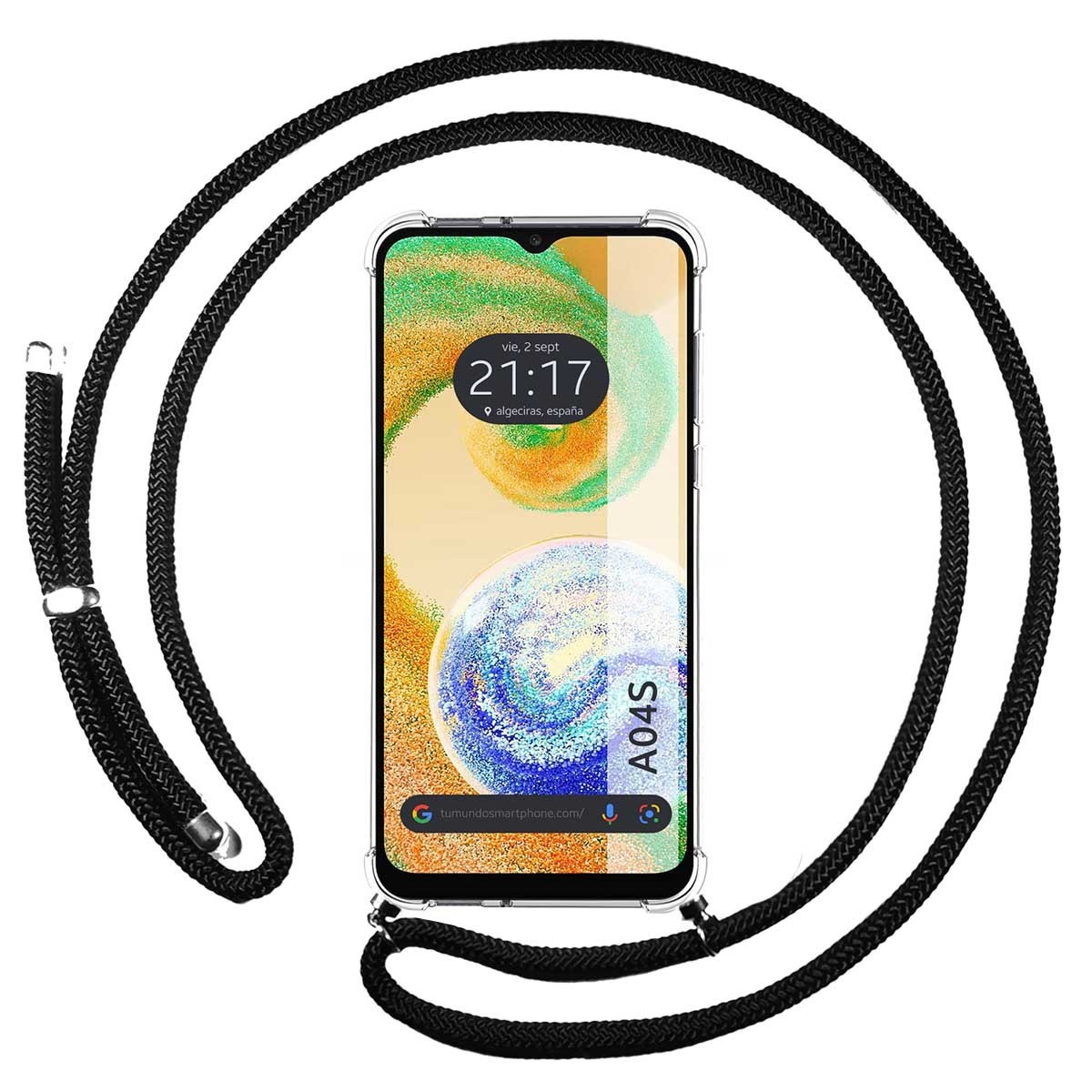 Funda Colgante Transparente para Samsung Galaxy A04s con Cordon Negro
