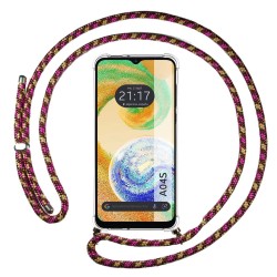 Funda Colgante Transparente para Samsung Galaxy A04s con Cordon Rosa / Dorado