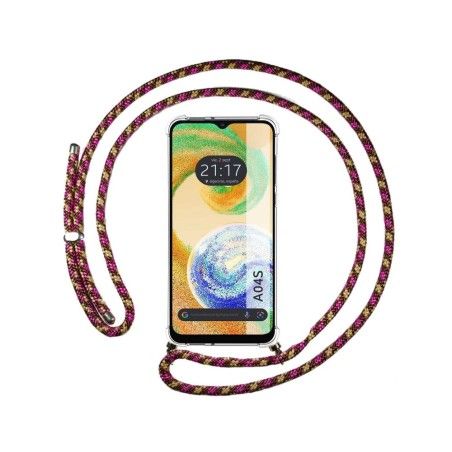 Funda Colgante Transparente para Samsung Galaxy A04s con Cordon Rosa / Dorado