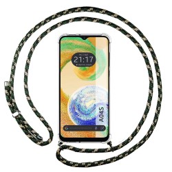 Funda Colgante Transparente para Samsung Galaxy A04s con Cordon Verde / Dorado