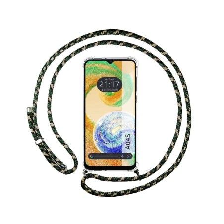 Funda Colgante Transparente para Samsung Galaxy A04s con Cordon Verde / Dorado