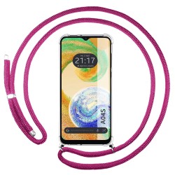 Funda Colgante Transparente para Samsung Galaxy A04s con Cordon Rosa Fucsia
