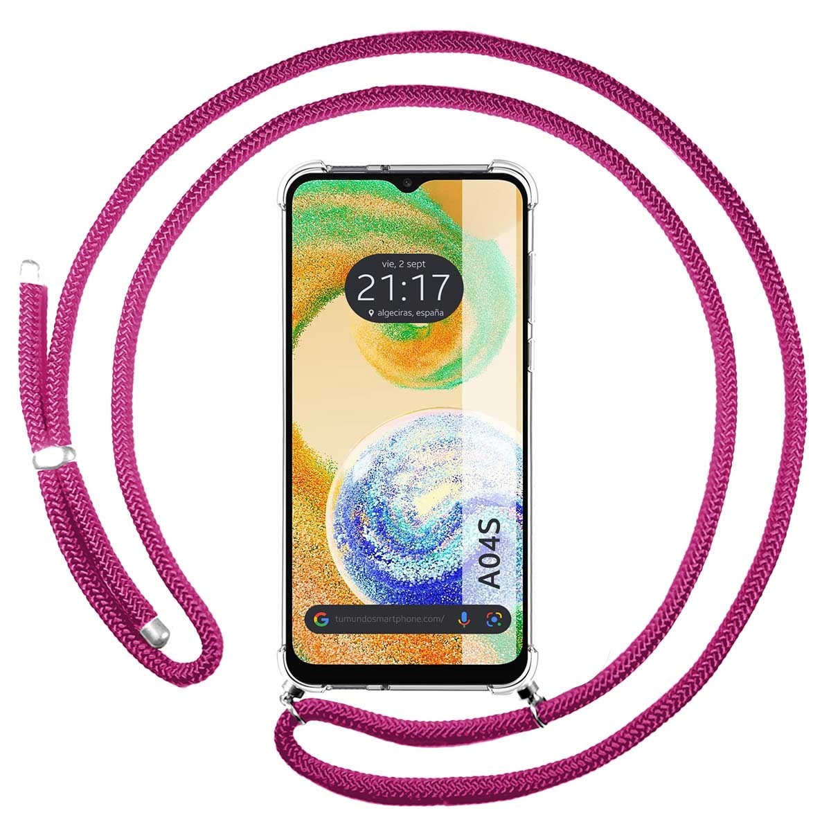 Funda Colgante Transparente para Samsung Galaxy A04s con Cordon Rosa Fucsia