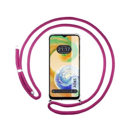 Funda Colgante Transparente para Samsung Galaxy A04s con Cordon Rosa Fucsia