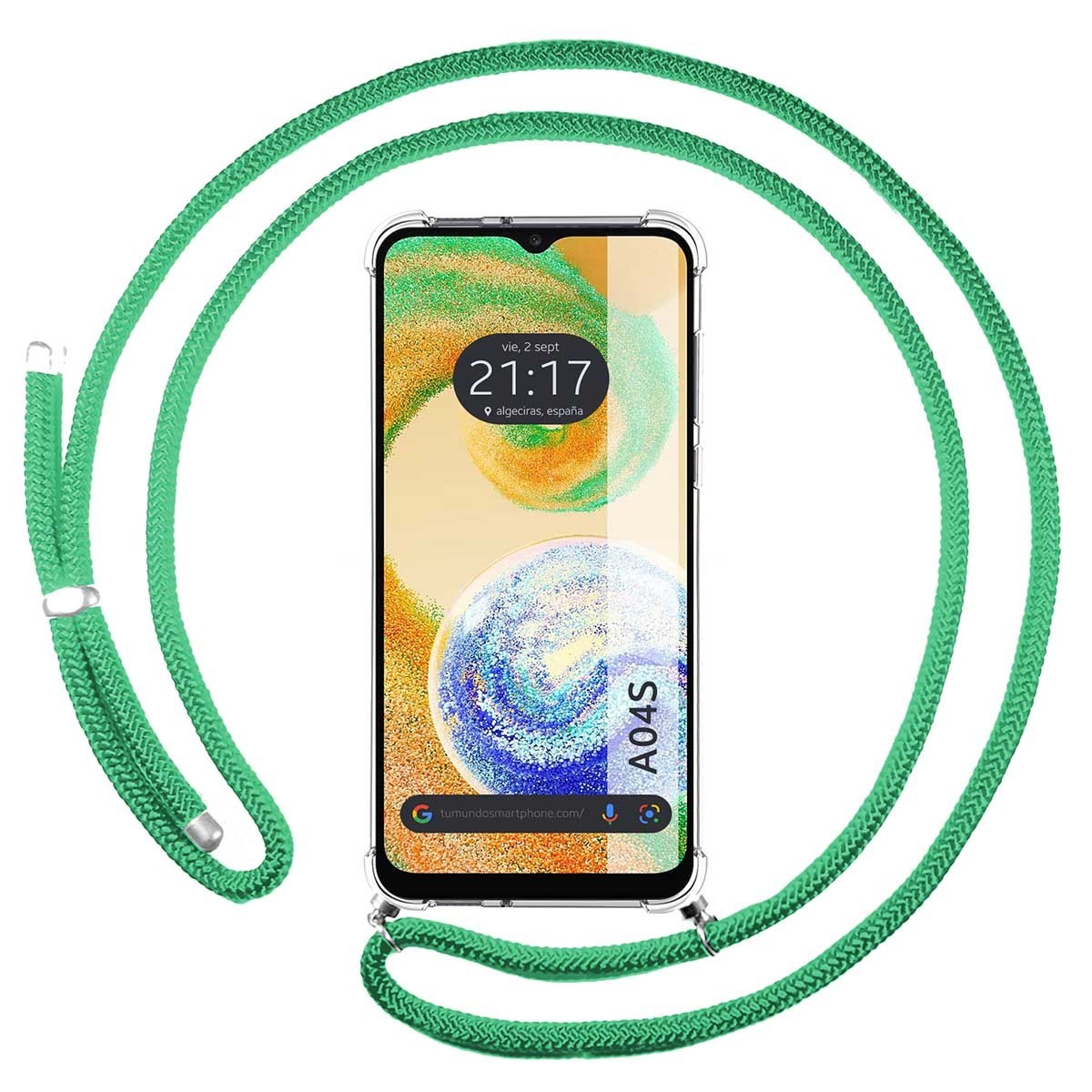 Funda Colgante Transparente para Samsung Galaxy A04s con Cordon Verde Agua