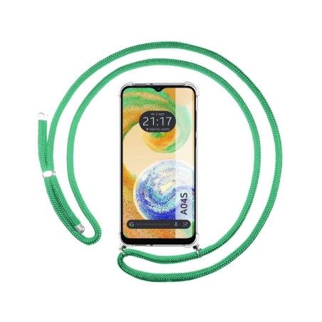 Funda Colgante Transparente para Samsung Galaxy A04s con Cordon Verde Agua