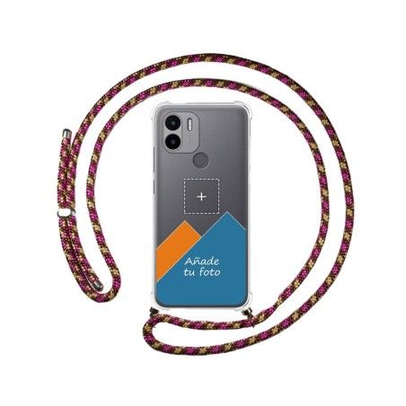 Personaliza tu Funda Colgante Transparente para Xiaomi Redmi A1 Plus con Cordon Rosa / Dorado Dibujo Personalizada